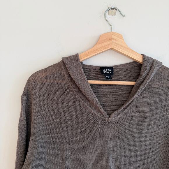 Eileen Fisher Linen Hooded Knit Sweater Gray L - Picture 3 of 8